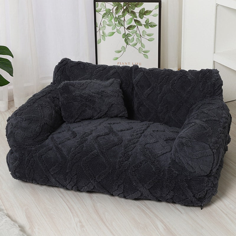 Plush Pet Sofa Bed with Raised Sides and Bolster Cushion for Dogs and Cats