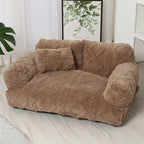 Plush Pet Sofa Bed with Raised Sides and Bolster Cushion for Dogs and Cats