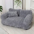 Plush Pet Sofa Bed with Raised Sides and Bolster Cushion for Dogs and Cats
