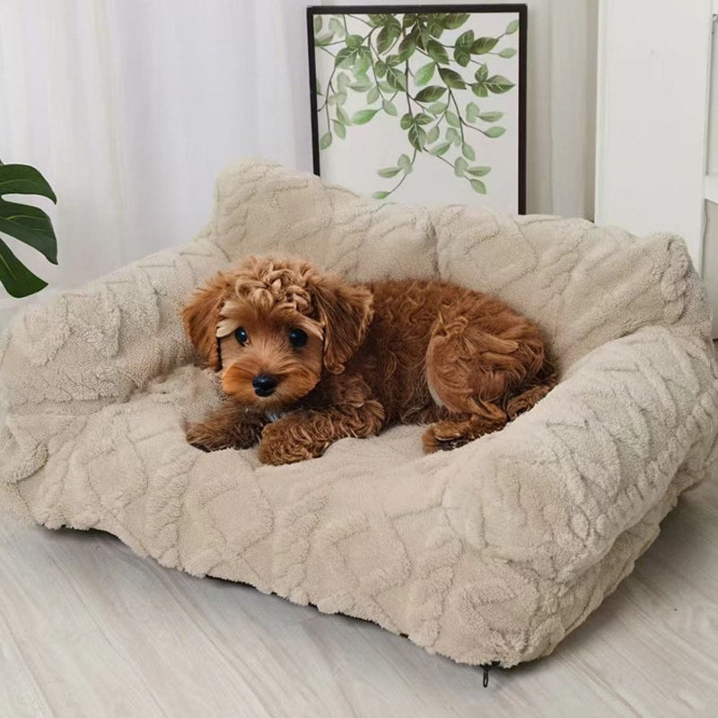 Plush Pet Sofa Bed with Raised Sides and Bolster Cushion for Dogs and Cats
