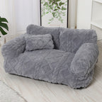 Plush Pet Sofa Bed with Raised Sides and Bolster Cushion for Dogs and Cats