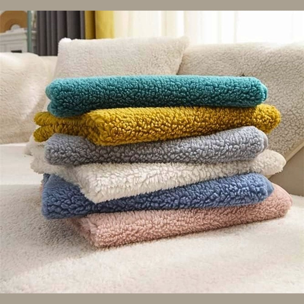 Plush Sherpa Teddy Sofa Cover with Non Slip Backing | Soft Couch Protector
