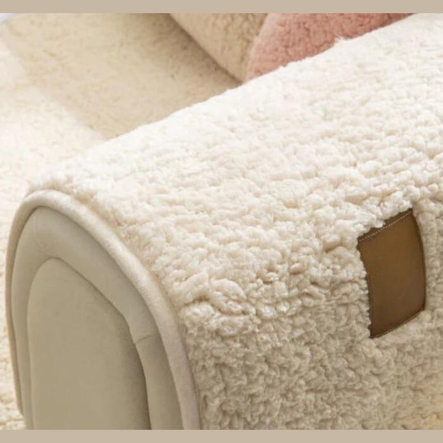 Plush Sherpa Teddy Sofa Cover with Non Slip Backing | Soft Couch Protector