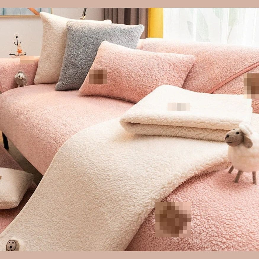 Plush Sherpa Teddy Sofa Cover with Non Slip Backing | Soft Couch Protector