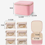 Portable Jewellery Organiser Faux Leather Travel Case with Clear Zip Pouches