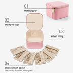 Portable Jewellery Organiser Faux Leather Travel Case with Clear Zip Pouches