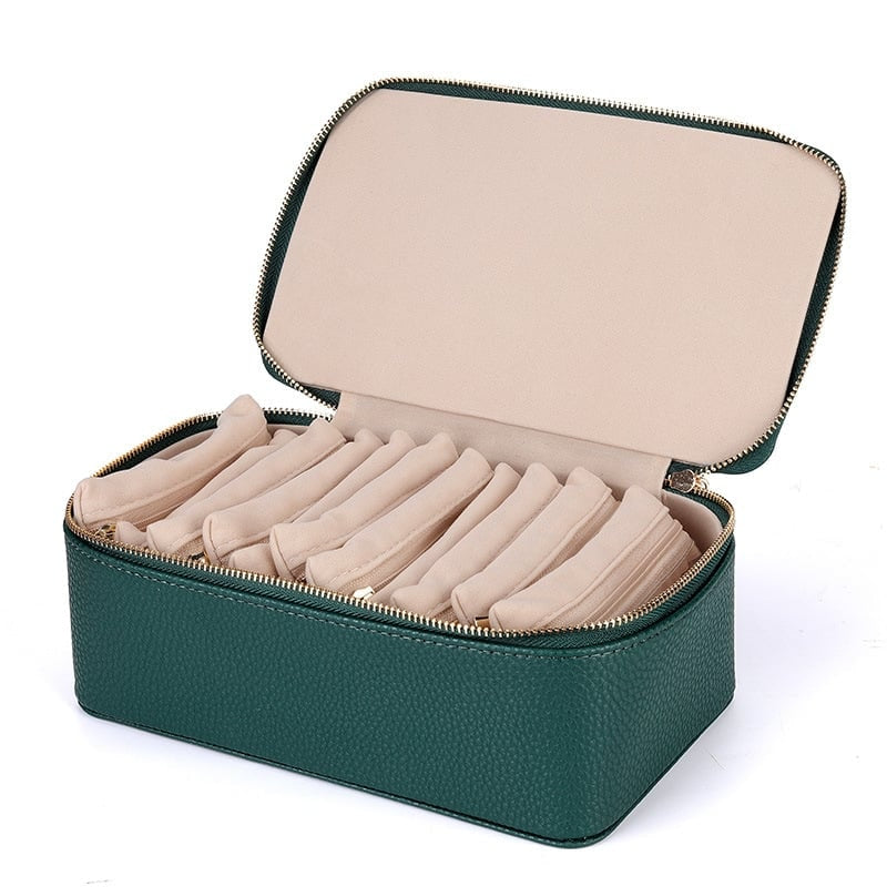 Portable Jewellery Organiser Faux Leather Travel Case with Clear Zip Pouches