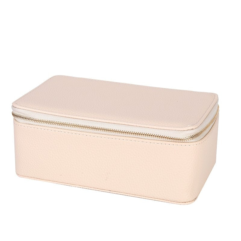 Portable Jewellery Organiser Faux Leather Travel Case with Clear Zip Pouches