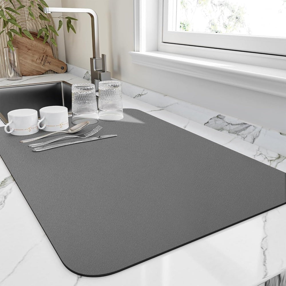 Quick Dry Absorbent Dish Drying Mat with Non Slip Rubber Backing