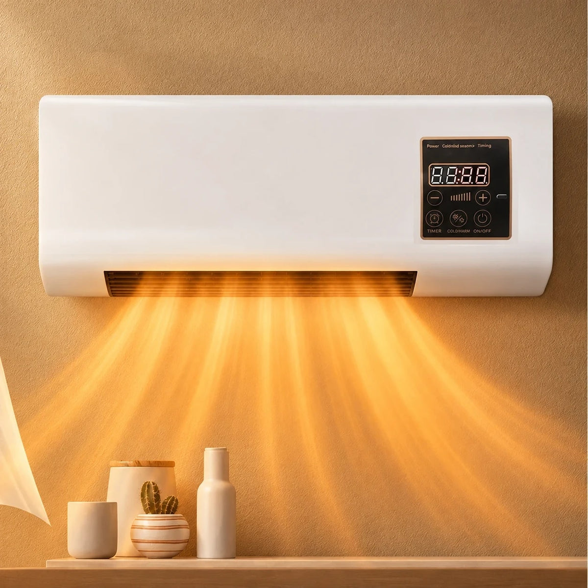 Quiet Wall Mounted Electric Fan Heater with Remote Control and Timer