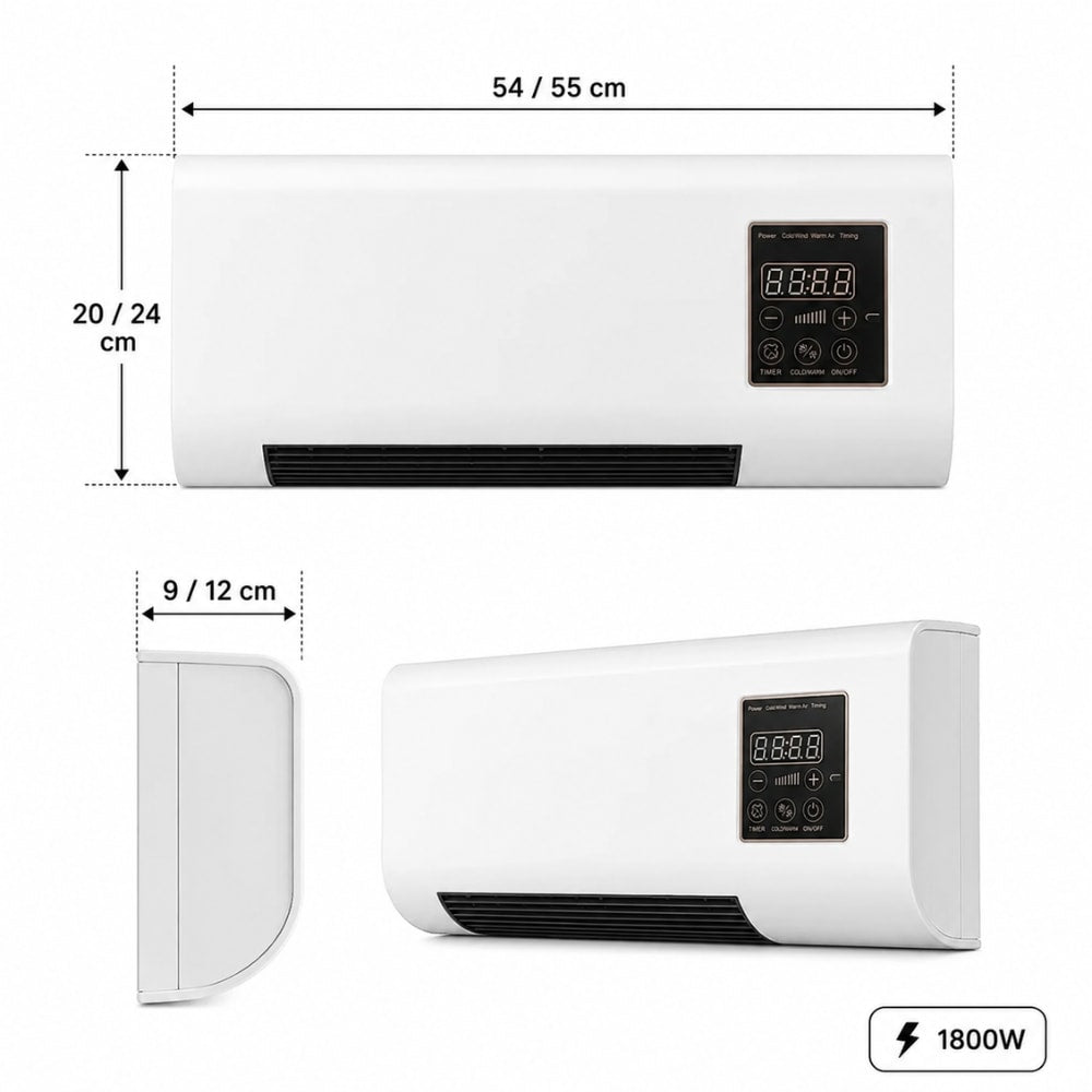 Quiet Wall Mounted Electric Fan Heater with Remote Control and Timer