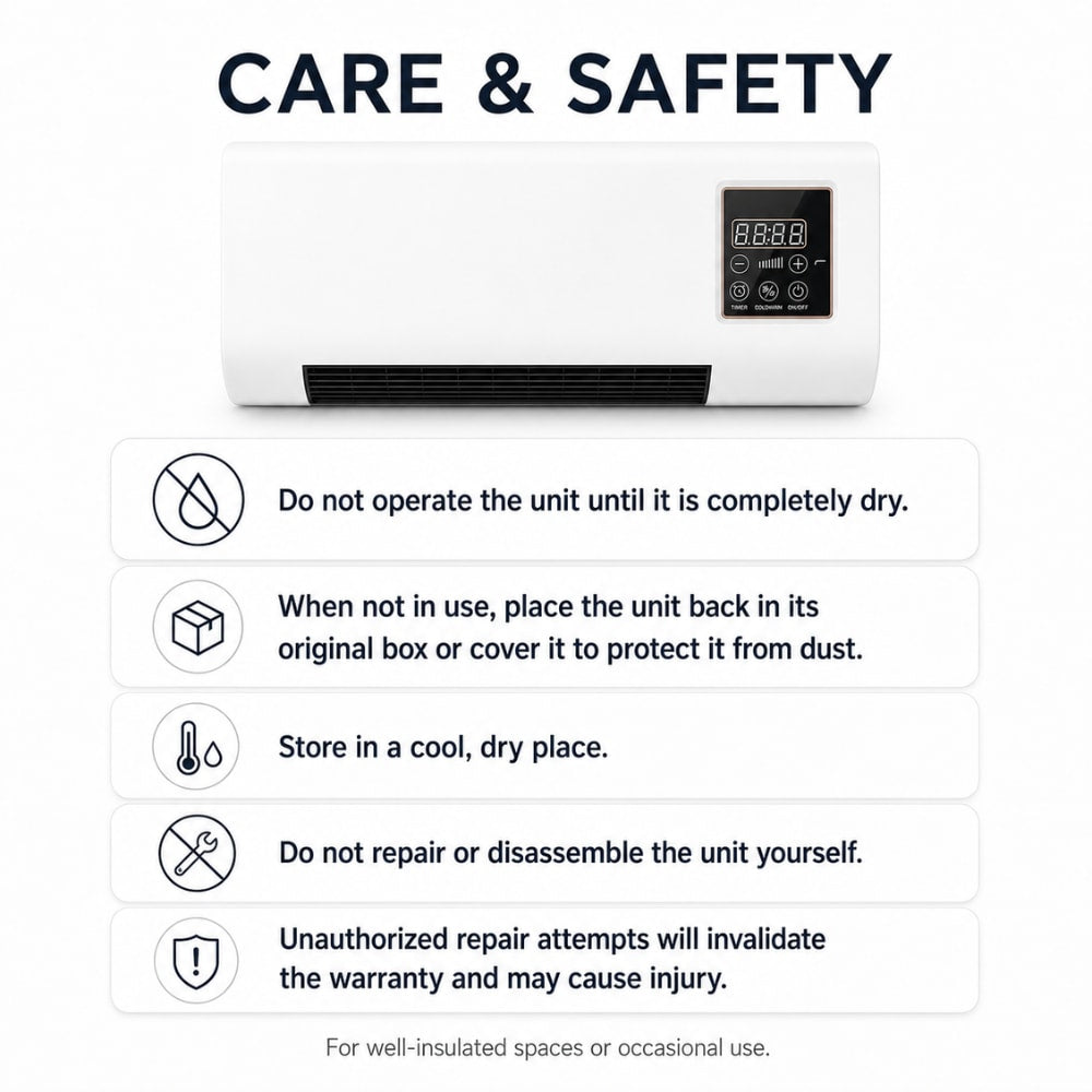 Quiet Wall Mounted Electric Fan Heater with Remote Control and Timer