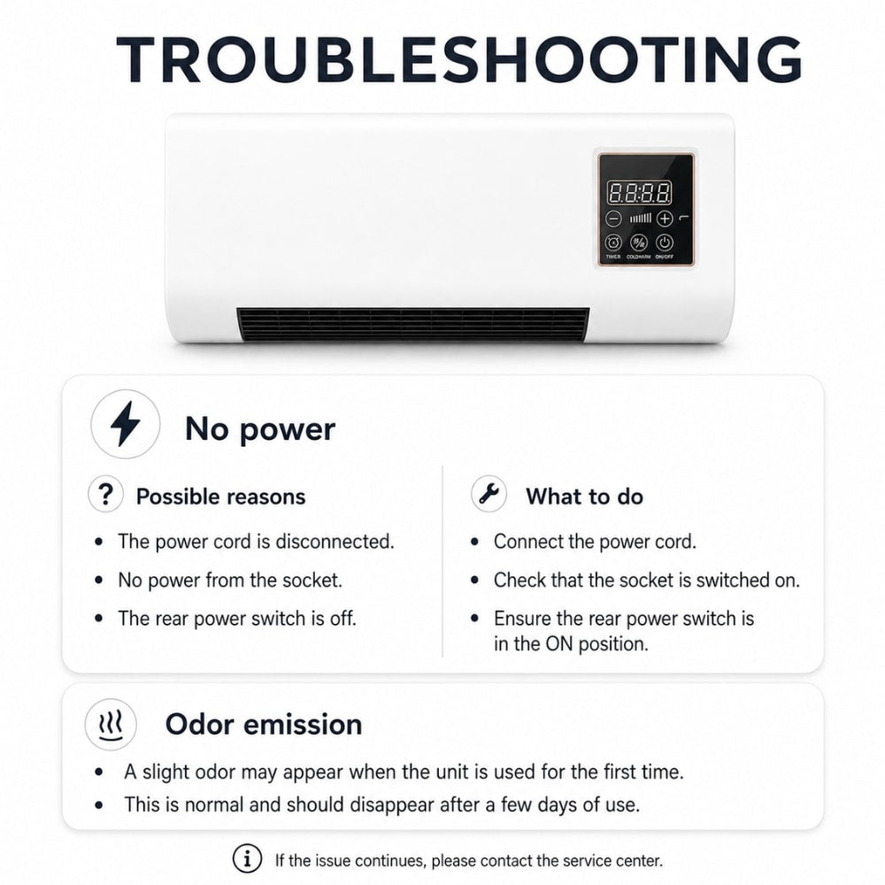 Quiet Wall Mounted Electric Fan Heater with Remote Control and Timer