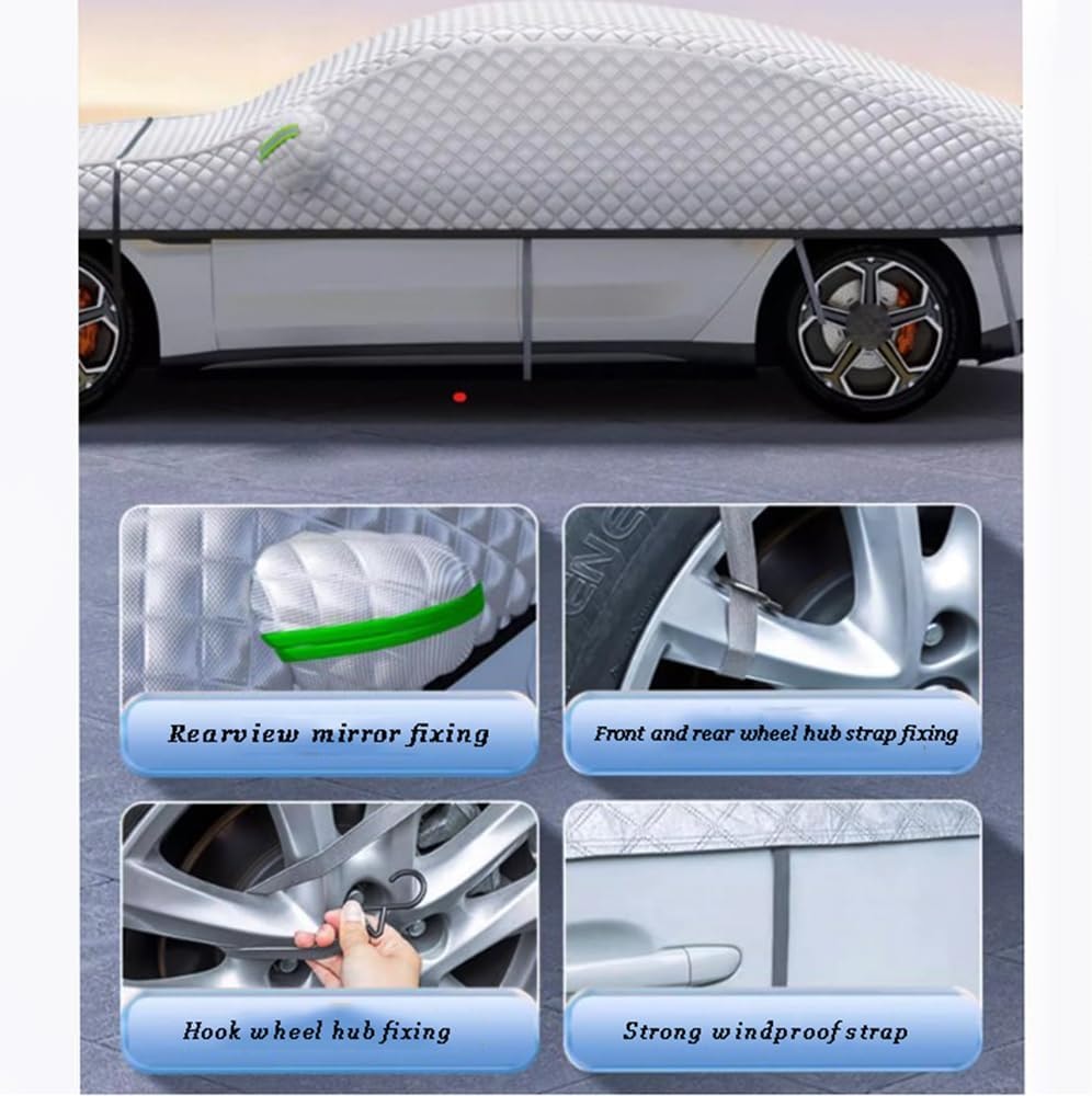 Quilted Half Car Cover Waterproof Roof and Window Protector with Mirror Covers