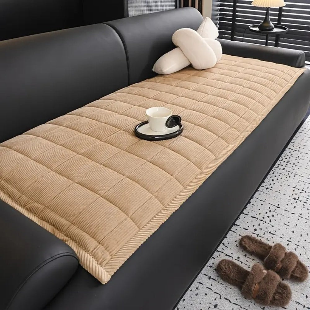 Quilted Sofa Cover with Ribbed Texture | Soft Non Slip Couch Protector for Pets