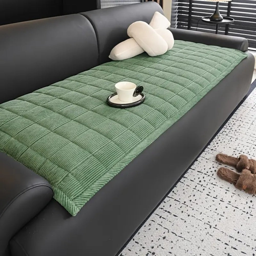 Quilted Sofa Cover with Ribbed Texture | Soft Non Slip Couch Protector for Pets