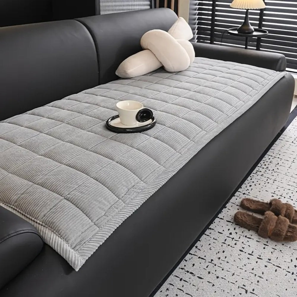 Quilted Sofa Cover with Ribbed Texture | Soft Non Slip Couch Protector for Pets