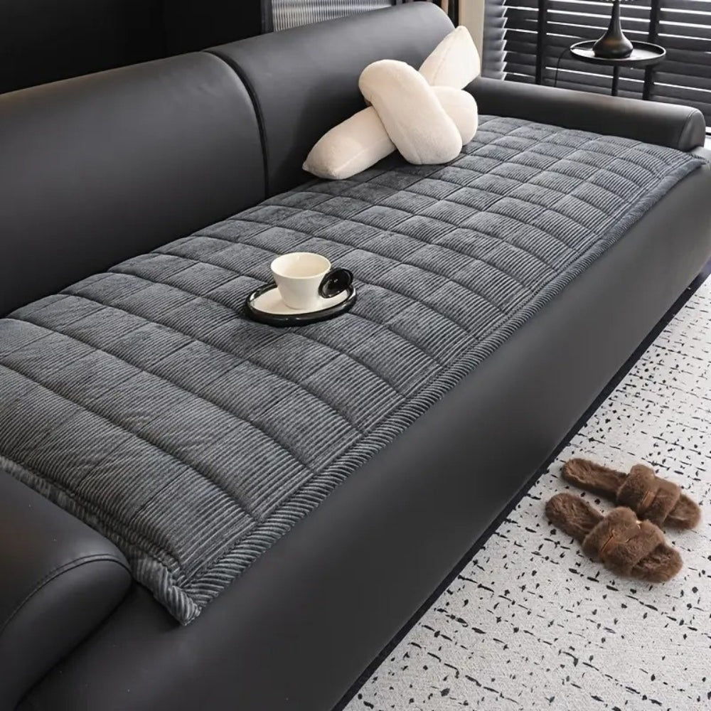 Quilted Sofa Cover with Ribbed Texture | Soft Non Slip Couch Protector for Pets