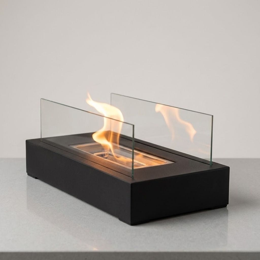 Rectangular Bioethanol Tabletop Fire Pit with Tempered Glass Panels