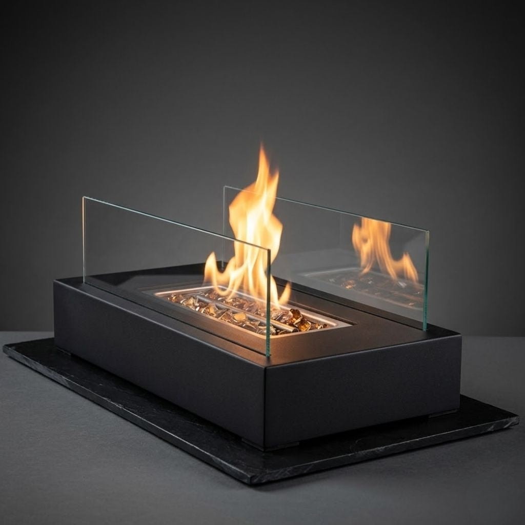 Rectangular Bioethanol Tabletop Fire Pit with Tempered Glass Panels