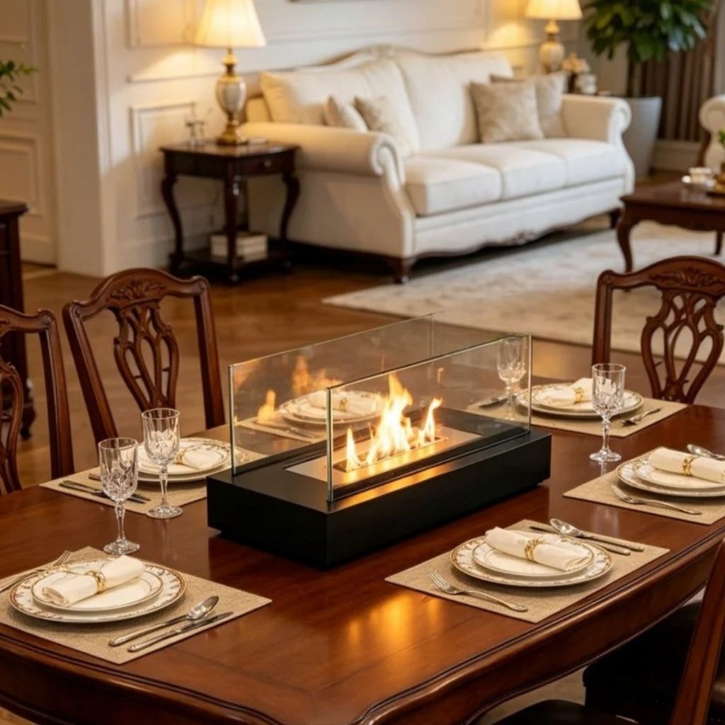Rectangular Bioethanol Tabletop Fire Pit with Tempered Glass Panels