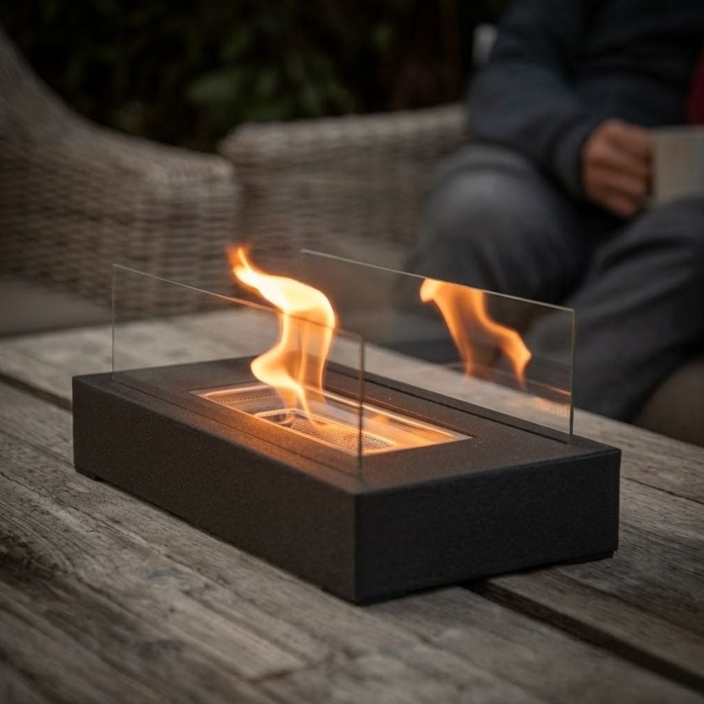 Rectangular Bioethanol Tabletop Fire Pit with Tempered Glass Panels
