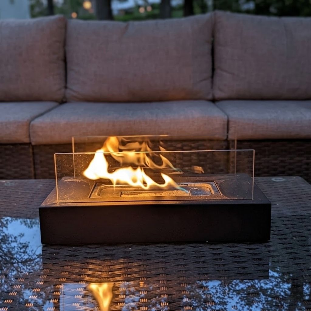 Rectangular Bioethanol Tabletop Fire Pit with Tempered Glass Panels