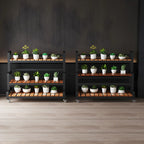 Tiered Plant Stand with Wheels Rolling Wooden Plant Shelf with Metal Frame Indoor Flower Pot Display Rack for Living Room | Conservatory and Office