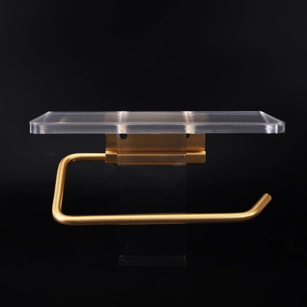 Ribbed Acrylic Toilet Roll Holder with Shelf for Phone and Bathroom Essentials
