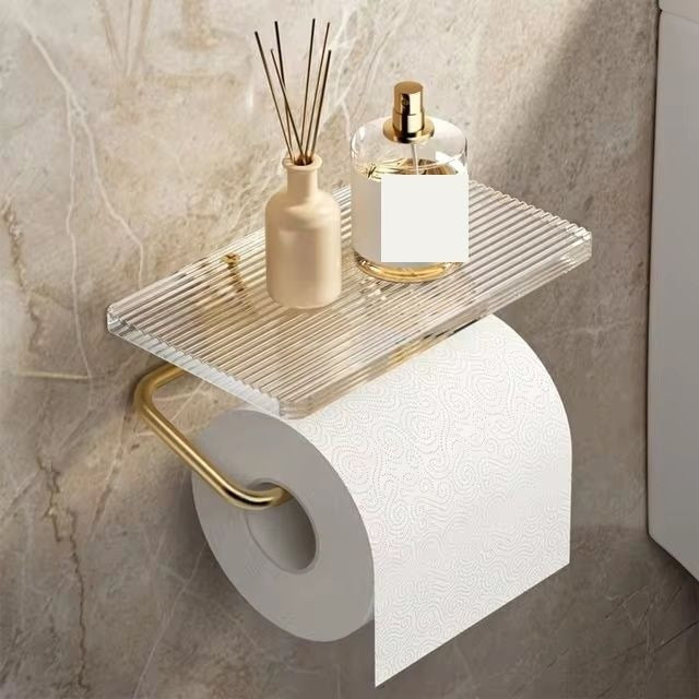 Ribbed Acrylic Toilet Roll Holder with Shelf for Phone and Bathroom Essentials