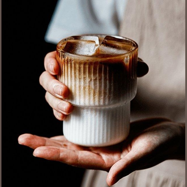 Ribbed Glass Coffee Cups with Stackable Fluted Design for Iced Coffee