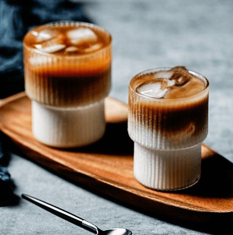 Ribbed Glass Coffee Cups with Stackable Fluted Design for Iced Coffee