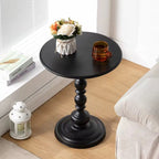Round Iron Pedestal Side Table Black Retro Turned Base Bedside Table Small Accent Coffee Table for Living Room | Bedroom and Reading Corner