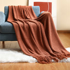 Knitted Throw Blanket with Tassels Soft Acrylic Waffle Knit Sofa Throw Lightweight Bed Blanket for Living Room | Bedroom
