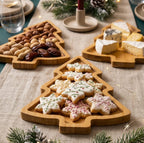 Bamboo Christmas Tree Serving Tray Wooden Festive Platter for Snacks | Cheese and Cookies Christmas Table Decoration