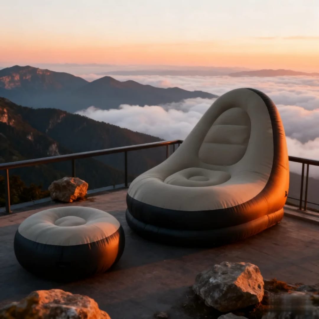Inflatable Lounge Chair with Footstool Flocked Air Sofa Set with Hand Pump Portable Lazy Chair for Living Room | Garden and Camping