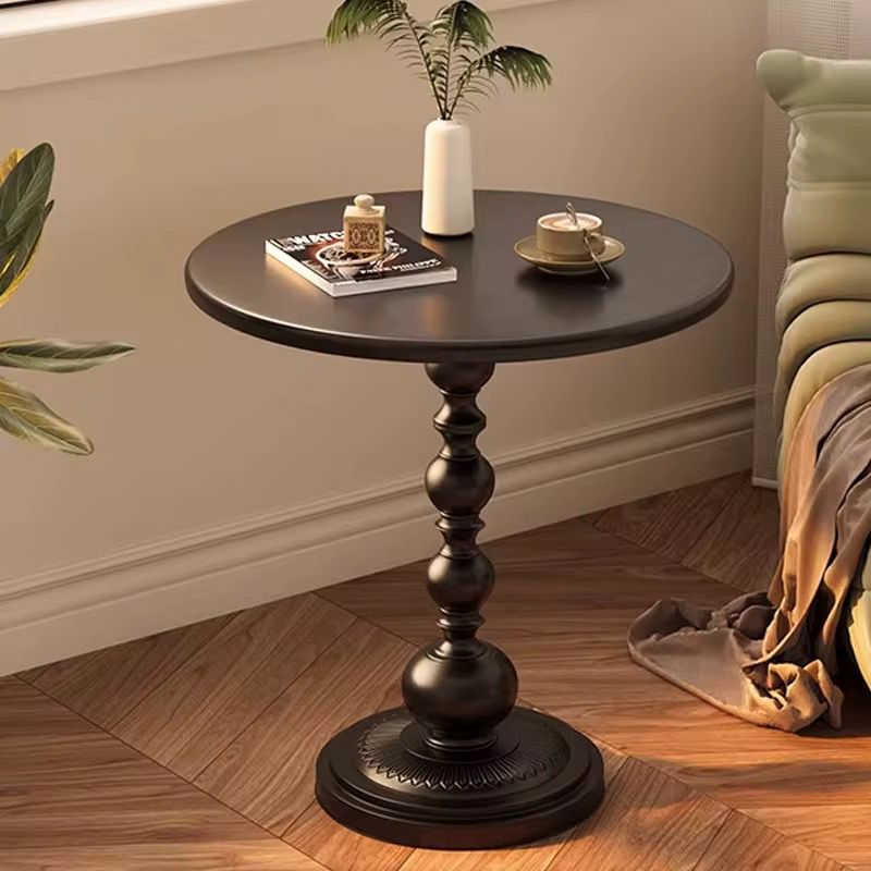 Round Iron Pedestal Side Table Black Retro Turned Base Bedside Table Small Accent Coffee Table for Living Room | Bedroom and Reading Corner