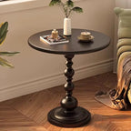 Round Iron Pedestal Side Table Black Retro Turned Base Bedside Table Small Accent Coffee Table for Living Room | Bedroom and Reading Corner