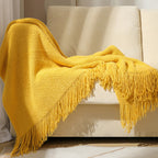 Knitted Throw Blanket with Tassels Soft Acrylic Waffle Knit Sofa Throw Lightweight Bed Blanket for Living Room | Bedroom