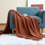 Knitted Throw Blanket with Tassels Soft Acrylic Waffle Knit Sofa Throw Lightweight Bed Blanket for Living Room | Bedroom