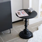 Round Iron Pedestal Side Table Black Retro Turned Base Bedside Table Small Accent Coffee Table for Living Room | Bedroom and Reading Corner