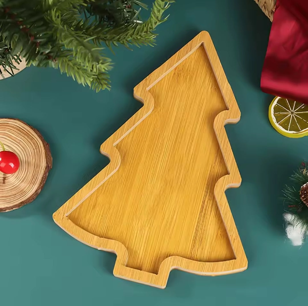 Bamboo Christmas Tree Serving Tray Wooden Festive Platter for Snacks | Cheese and Cookies Christmas Table Decoration