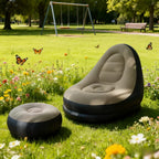 Inflatable Lounge Chair with Footstool Flocked Air Sofa Set with Hand Pump Portable Lazy Chair for Living Room | Garden and Camping