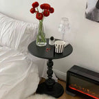 Round Iron Pedestal Side Table Black Retro Turned Base Bedside Table Small Accent Coffee Table for Living Room | Bedroom and Reading Corner