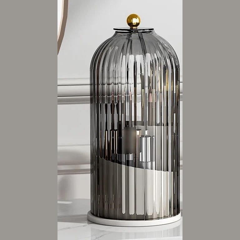 Rotating Makeup Brush Organiser with Dustproof Ribbed Acrylic Lid
