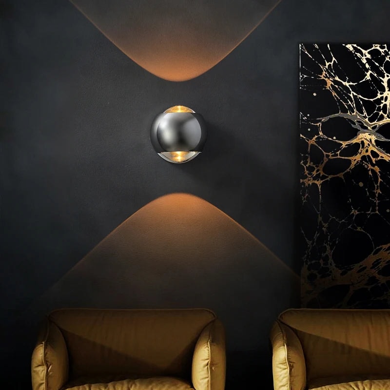 Round LED Wall Light with Up and Down Beam | Modern Metal Globe Wall Sconce