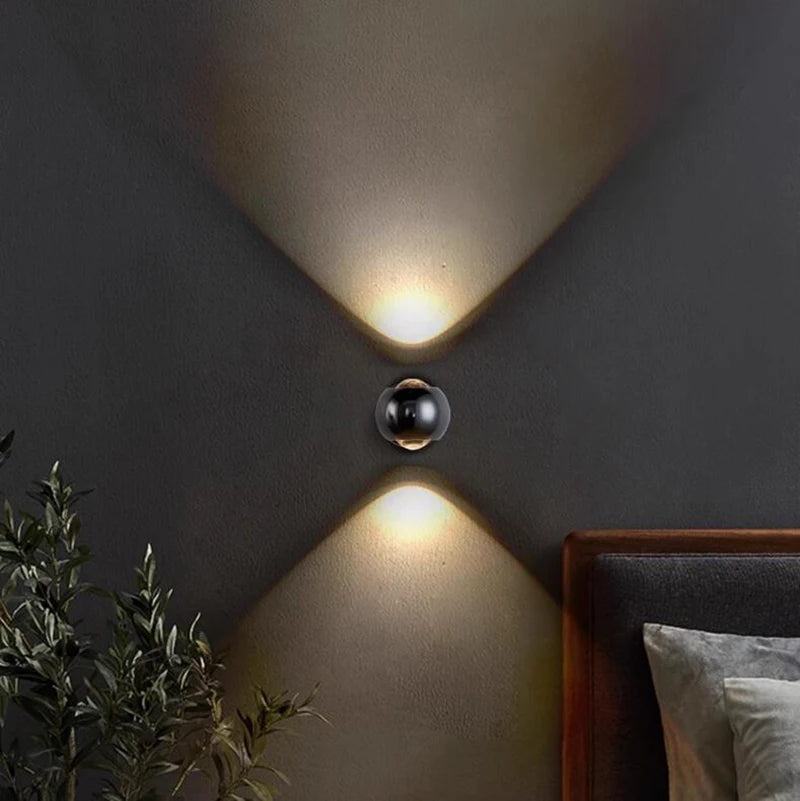 Round LED Wall Light with Up and Down Beam | Modern Metal Globe Wall Sconce
