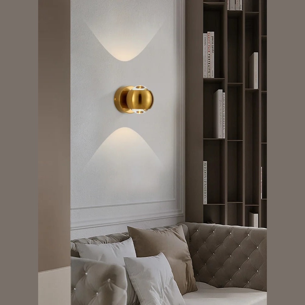 Round LED Wall Light with Up and Down Beam | Modern Metal Globe Wall Sconce