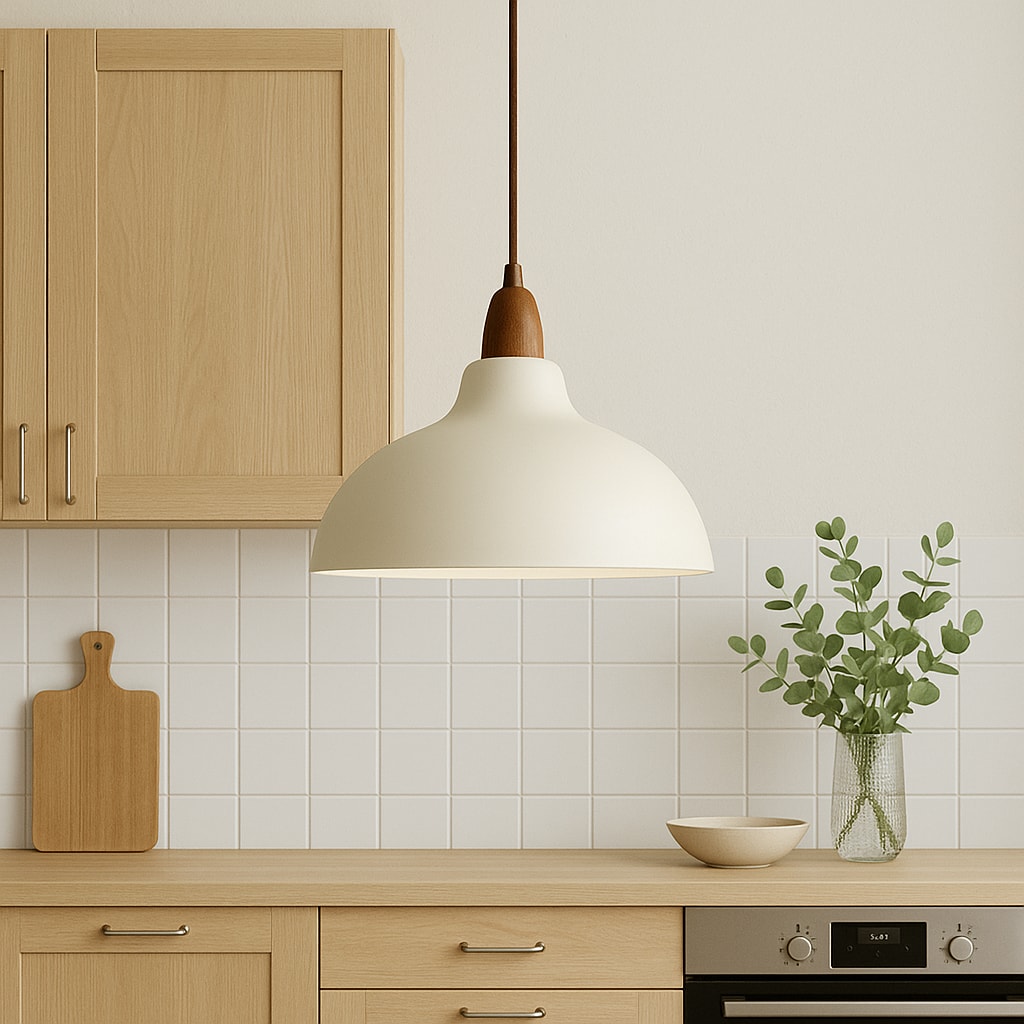 Scandinavian Dome Pendant Light with Wooden Cap for Kitchen Island