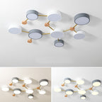 Scandinavian LED Flush Mount Ceiling Light with Wooden Joints and Round Shades